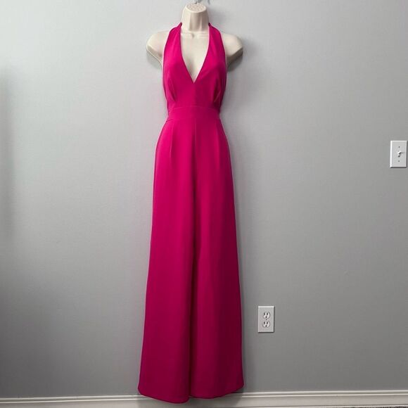 Lulus Hot Pink Halter Open Back Wide Leg Jumpsuit Size S - Picture 1 of 9
